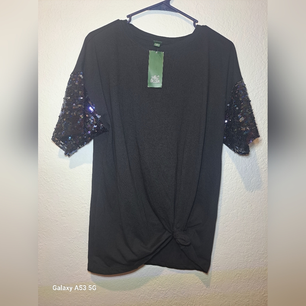 Wild Fable Black Shirt with Sequin Sleeves